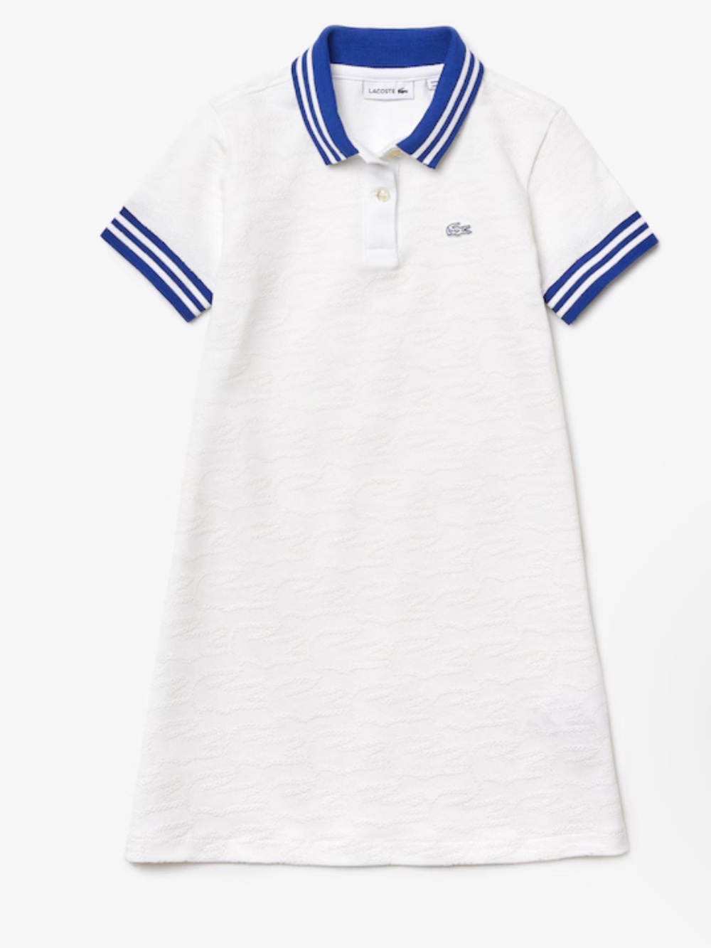 Lacoste Girl's Embroidery Polo Piqué Dress White and Blue Size 2